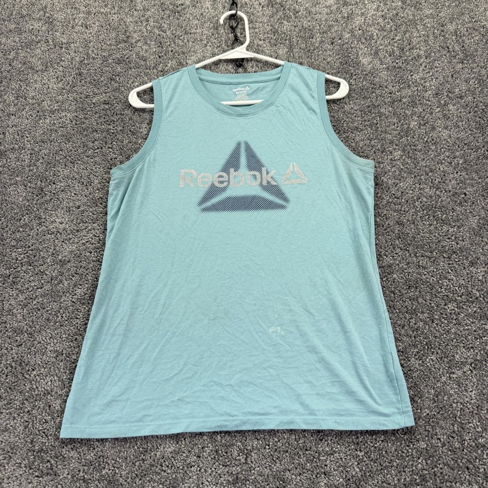 Reebok Tank Top Mens Medium Blue Graphic Logo Sleeveless Running Gym Training